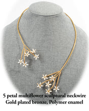 Load image into Gallery viewer, 5 petal multiflower enameled gold plated bronze neckwire
