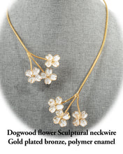 Load image into Gallery viewer, Enameled Gold Plated Bronze Sculptural Dogwood Flower Neckwire
